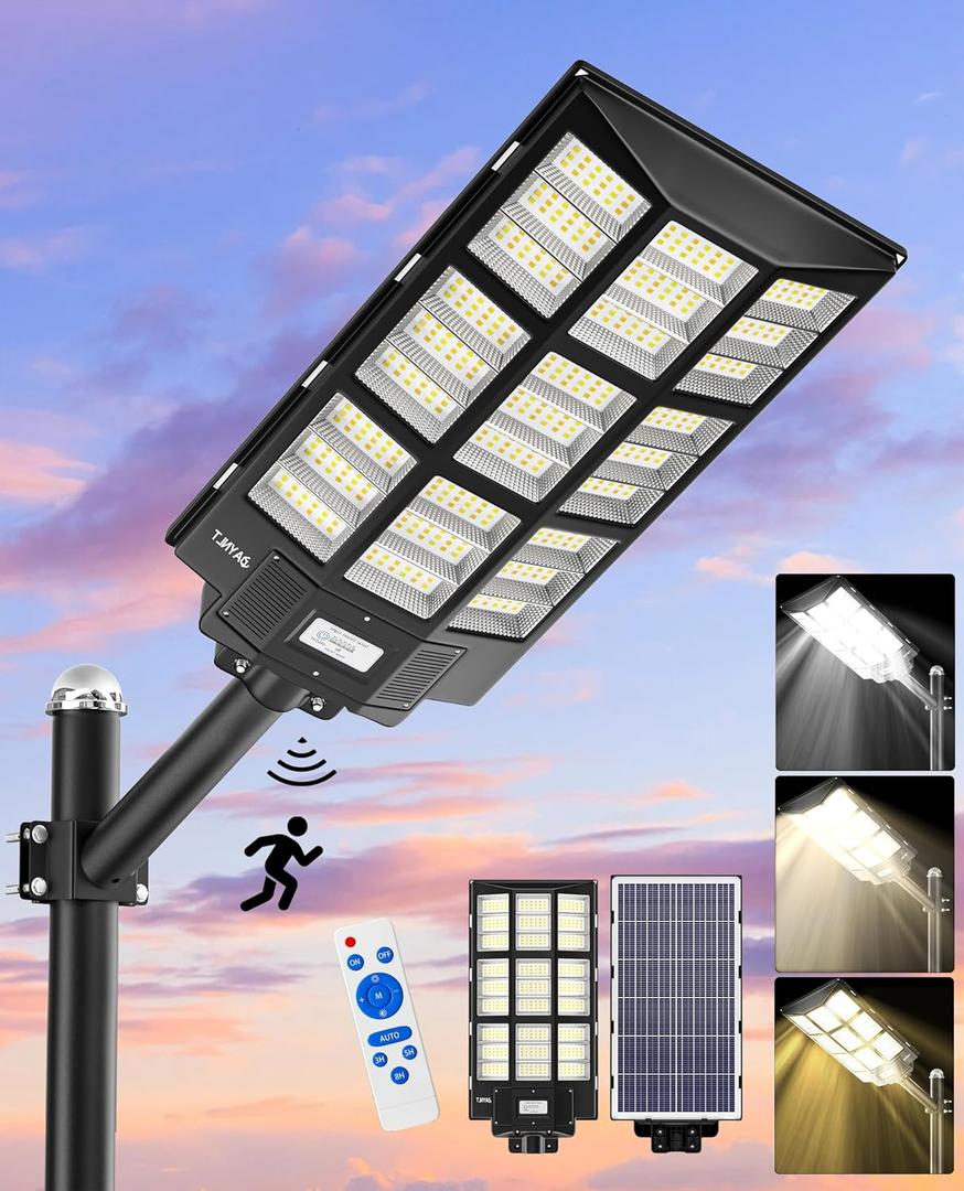 JAYNLT Y-7200W Solar Street Lights Outdoor,680000LM 6500K High Lumen Parking Lot Lights Commercial, Dusk to Dawn Solar Security Flood Lamps with Motion Sensor for Parking Lot,Garage,Stadium (1Pack)