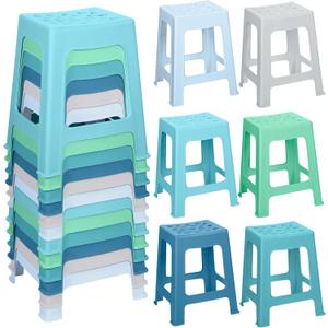 TURSTIN 12 Pack Plastic Stools 16.9 Inch Nesting Stools 6 Color Portable Backless Bar Stool Flexible Seating Chairs for Classroom Office Home, 16.9 Inches X 10.6 Inches