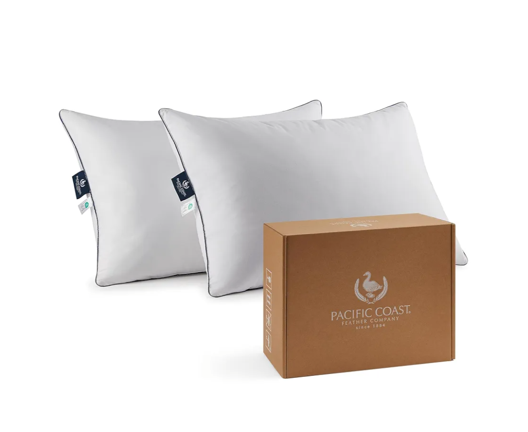 Pacific Coast Goose Feather and Down Bed Pillows Standard Size Set of 2, Hotel Pillow for Sleeping, Downproof, Soft, Fluffy, 100% Cotton Shell