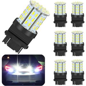 6-Pack 3157 LED Bulbs - Super Bright Backup Reverse Lights, 6000K Xenon White, 12V Compatible with 3156/3056/4157/3057/3047 for Car Tail Brake Turn Signal Lights