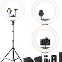 18 inch Ring Light with Stand，60W Bi-Color 3000-5800K Professional Ring Lights with Tripod for Makeup, Vlog, Tattoo, Large Ring Light for Phone, Camera, Tablet