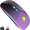 LED Wireless Mouse, Bluetooth Mouse &2.4GHz Instant Connection,Rechargeable Ultra Silent Slim,3 DPI 2 Connection Modes with USB-C to USB Adapter for Laptop/MacBook/PC/Tablet/iPad (Black-purple)