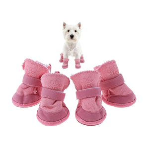 GabeFish Puppy Cute Cozy Warm Anti Slip Winter Boots for  Dogs Pets Cats Thicken Fleece Snow Shoes Brown Medium (Label: 3), Pink