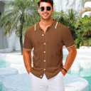 LETSEE Linen Shirts for Men Short Sleeve Blouse Button Down Dress Untuckit Shirts Beach Summer Wedding Hawaiian Outfit (Brown, M)