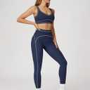 Women 2 Piece Workout U Back Color Block Sports Bra High Waist Tummy Control Active Leggings Yoga Pilates Outfits (Blue, L)