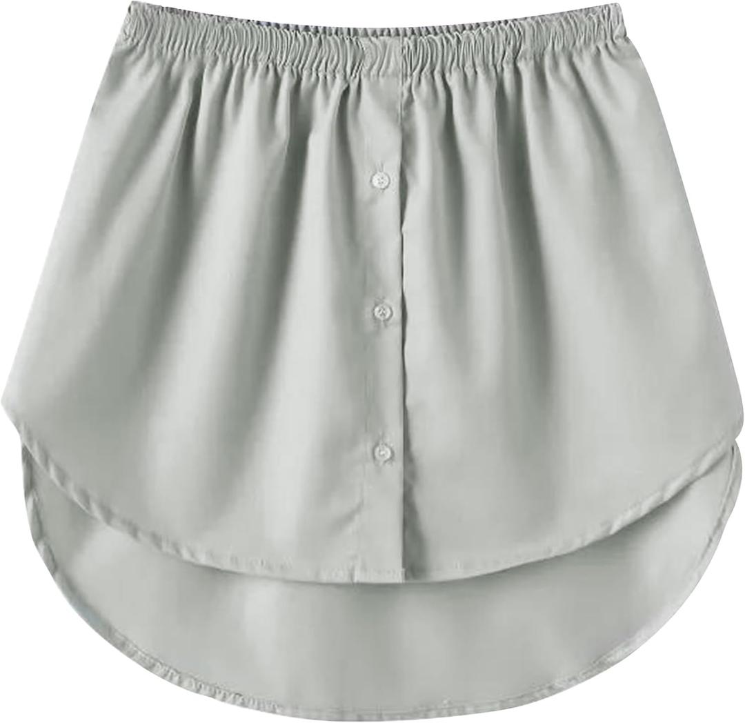 Girstunm Women's Shirt Extender Mini Adjustable Underskirt Removable Layered Sweep Shirt with Buttons (Gray, S)