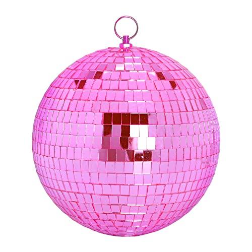 DJBoomy 8 Inch Hanging Mirror Disco Ball: Pink Disco Balls Decorations Mirror Ball with Hanging Ring for Party Decor Home Events DJ Parties