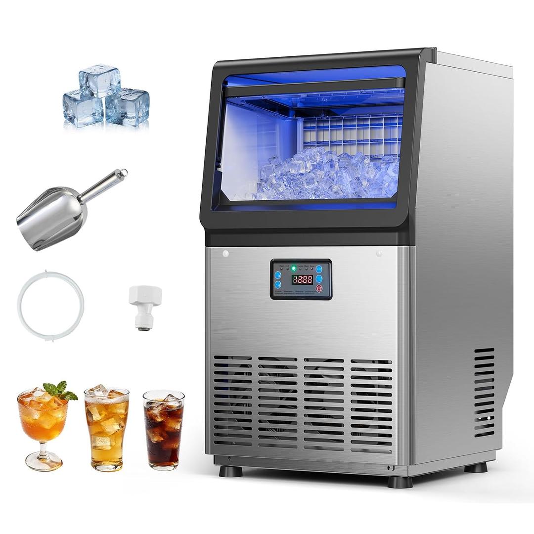 VEVOR Commercial Ice Maker Machine, 80 lbs/24h with 13 lbs Storage Capacity, Countertop/Freestanding/Under Counter, Stainless Steel Ice Maker with LED Display & Self-Cleaning, for Home Bar Restaurant