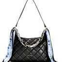 Quilted Shoulder Bag for Women Faux Leather Cute Hobo Handbags with Zipper Mini Clutch Purse Trendy Y2K (Black)