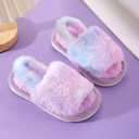 Fluffy Slippers for Girls with Heel Strap Kids Open Toe Slides Home Shoes Indoor Outdoor (1 Big Kid, Purple)
