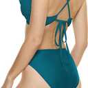 Annbon Women's High Cut Bikini Bottoms Mid Rise Tankini Swimsuit Bottom (Green, L)