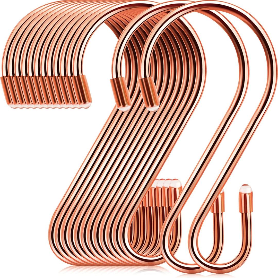 Hotop 36 Pcs 3.15 Inch S Shaped Stainless Steel Hooks Metal Hanging Curtain Hooks Pan Pot Holder Rack for Hanging Pot, Pan, Cups, Plants, Bags, Jeans, Towels(Rose Gold)