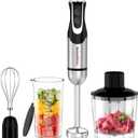 Bonsenkitchen 4-in-1 Immersion Blender Handheld with Food Processor, 12 Speeds Hand Blender with Turbo Mode, Stainless Steel Blade, Egg Whisk, Beaker & Chopper Bowl, Stick Mixer for Smoothie, Puree
