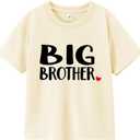 Big Brother Shirts for Toddler Boys 2-5 Years; Heart Graphic Tee; Soft Cotton Short Sleeve T-Shirt (Beige)