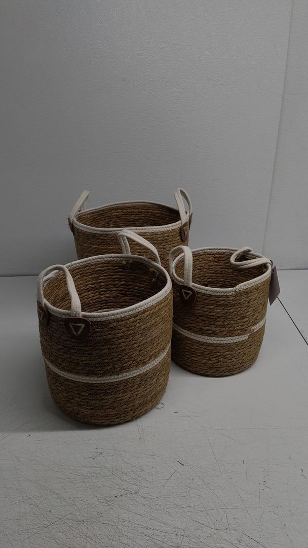 Brown With White Lining Basket 3Pcs