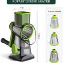 Rotary Cheese Grater with 3 Stainless Steel Blades – Manual Cheese, Vegetable, Nuts Slicer & Shredder with Strong Suction Base, Round mandoline slicer & Food Chopper - Hand Crank Grater with Handle