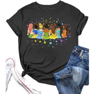 LAZYCHILD Magical Shirts for Women: Magic Kingdom T-Shirt Princess Bow Shirt Family Vacation Holiday Short Sleeve Tops Darkgrey (Black, M)
