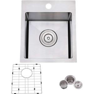 15 x 17 Inch Drop in Bar Sink, Single Bowl Topmount Small Kitchen Sink, 304 Stainless Steel Bar or Prep Sinks, Brushed Nickel