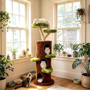Modern Cat Tree Tower: 58Inch Tall Cat Tree for Large Cats with Multi Condos - Indoor Wood Cat Tree House Sturdy with Scratching Post
