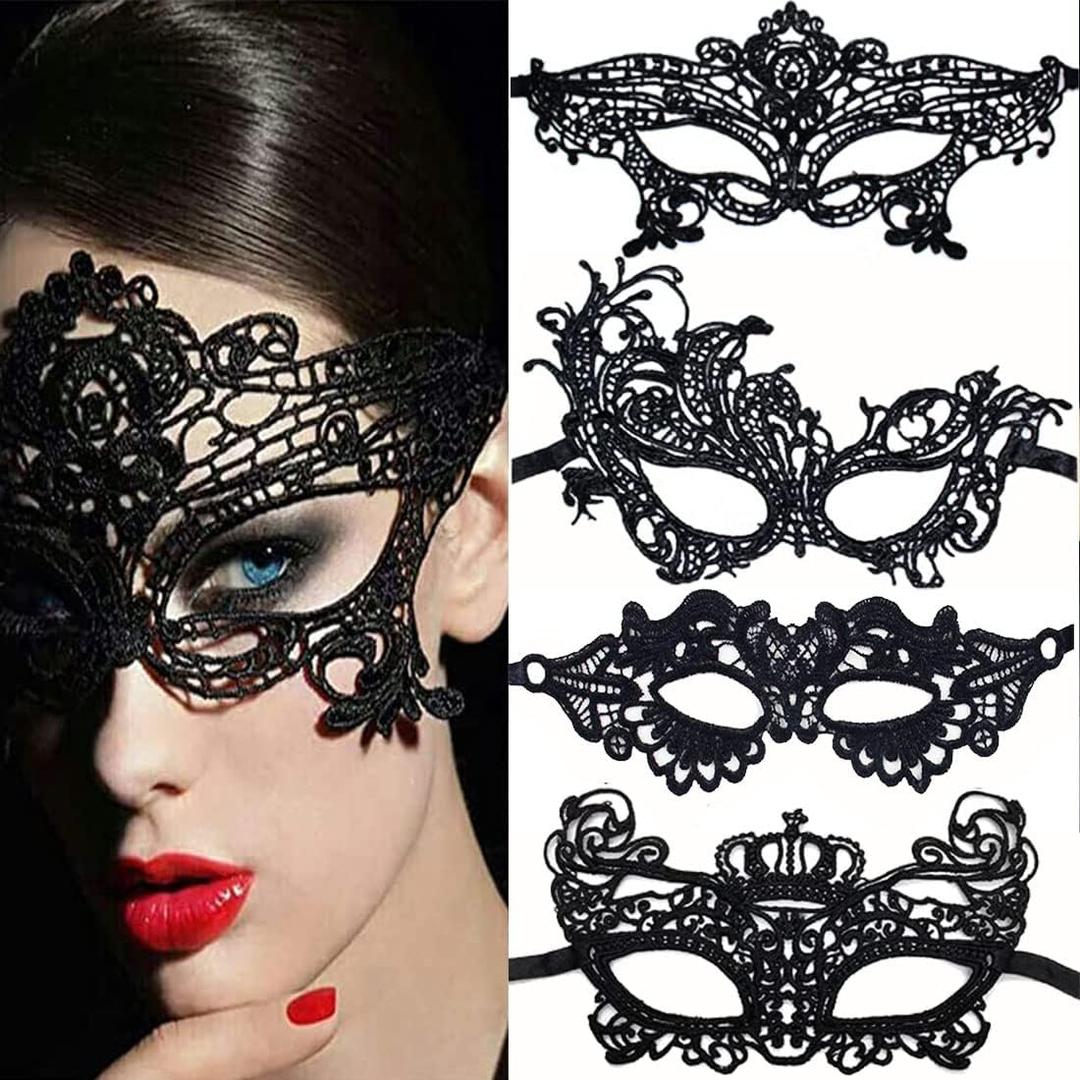 5 x Black Lace Eye Masquerade Mask for Women Halloween Party Cosplay Decoration Costume Accessories, Women's Prom Mask Disguise for Mardi Gras Party (Steady)