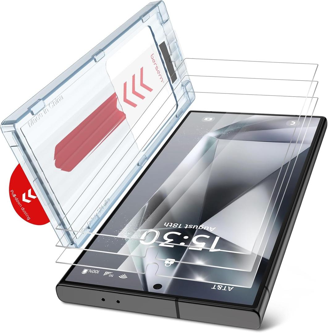 bersem 3 Pack for Samsung Galaxy S24 Ultra Screen Protector + 1 Pack Camera Lens Protector, 9H+ Tempered Glass Film with Customized Installation Tray, Military Grade Shatterproof, HD Clear