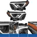 WFLNHB Headlight Assembly Compatible Replacement for Toyota Rav4 2016-2018 Projector Headlamp Black Housing Amber Reflector for Both Driver and Passenger Side