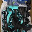 2PM SPORTS Vinal Girls Adjustable Flashing Inline Skates, All Wheels Light Up, Fun Illuminating Skates for Kids Men Adult Women and Boys (Medium - Big Kid (1-4 US), Azure & Blue)