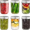 Mason Jars 16oz with Lids-6 Pack Wide Mouth Glass Mason Jar Vintage Glass Canning Jars with Metal Lids for Canning, Pickling, Food Storage