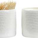 Porcelain Toothpick Holders, Set of 2 Toothpick Dispensers with 400 pcs Bamboo Toothpicks, White
