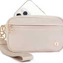 Wristlet Keychain Wallets for Women RFID Blocking Credit Card Holder Small Zipper Coin Phone Purse Change Pouch with ID Window and Detachable Wrist Strap Beige
