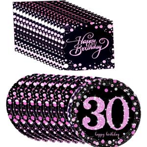 30th Birthday Party Tableware Set Disposable Plates and Napkins,30th Birthday/30th Wedding Anniversary Party Decorations Napkins and Plates Service for 16 Guest