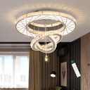 HAIXIANG Crystal Glam Chandelier LED Ceiling Light Dining Bedroom Interior Lighting Fixtures Remote Dimmable Ceiling Chandeliers 24 Inches Silver Light