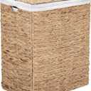 Seville Classics Premium Natural Handwoven Portable Laundry Bin Basket with Carrying Handles, Natural Water Hyacinth, Rectangular, Volume: 2.5 bushels or 3.1 cu. ft, 18.5" W x 12.2" D x 24" H