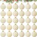 Menkxi 30 Pcs Christmas Velvet Ball Ornaments Small Flocked Christmas Ornaments for Tree Plastic Xmas Decorative Hanging Balls Handmade Flocked Velvet Xmas Tree Home Decor (1.97 Inch, White)