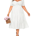 Plus Size Summer Dresses - Sweetheart Neck Drawstring Puff Sleeve Casual Wedding Guest Tiered Aline Flowy Midi Dress
Size 14W