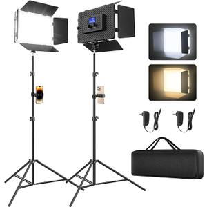 2 Pack Led Video Light Panel Lighting Kit with Barn Doors, 8000mAh Rechargeable Camera Light, 2500K8500K Photo Light for Outdoor Indoor Photography Live Streaming Zoom Calls Video Recording