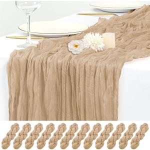 12 Pack Beige Cheesecloth Table Runner 17x108 Inch Boho Gauze Cheese Cloth Table Runners Rustic Sheer Runner for Wedding Party Baby Shower Birthday Home Decor