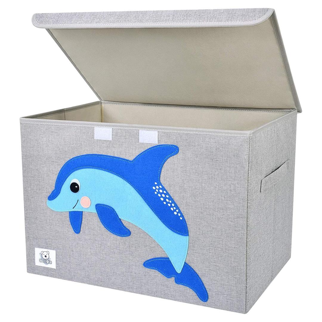 CLCROBD Foldable Large Kids Toy Chest with Flip-Top Lid, Collapsible Fabric Animal Toy Storage Organizer/Bin/Box/Basket/Trunk for Toddler, Children and Baby Nursery (Dolphine)
