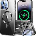 for iPhone 14 Pro Case Compatible with Magsafe Accessories,Stash Stand 9H Lens Protection,Slim Phone Case Military-Grade Shock Anti Yellowing Transparent Case 6.1-Black