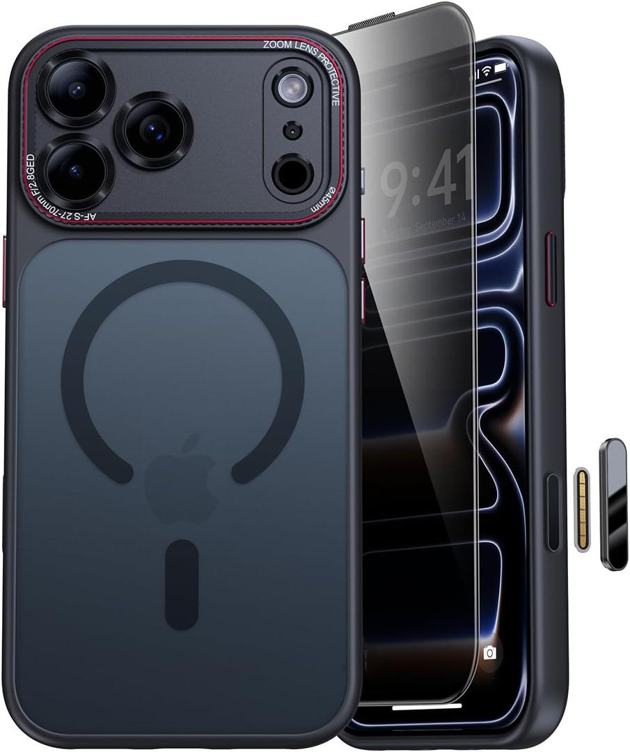 JUESHITUO Magnetic for iPhone 17 Pro Max Case: Upgraded [Full Camera Protection], with [1X Privacy Screen Protector] [Camera Button], 6.9" case for iPhone 17 Pro Max, Black