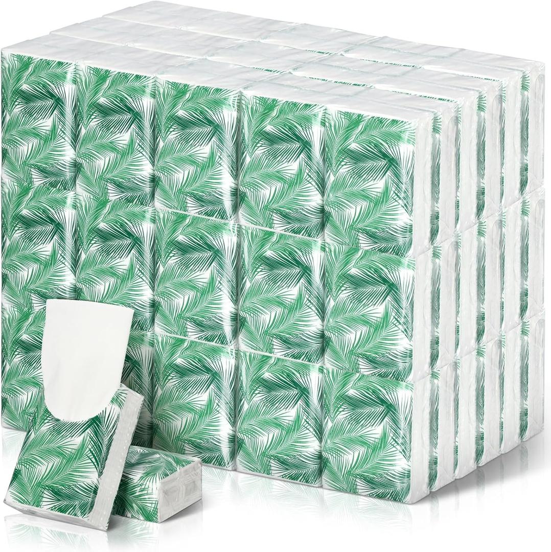 Therwen 100 Pack Pocket Tissues Travel Packs Bulk 1000 Sheet Mini Tissues Bulk 3 Ply Small Travel Size Paper Individual Pocket Size (Palm Theme)