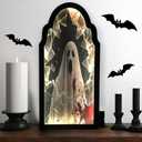 2025 Halloween Ghost Mirror 20 * 9.5IN Black Wavy Vanity Mirror Large Haunted Mirror for Wall Decor Spooky Wooden Ghost Hologram Decoration Lighted Halloween Decorations Indoor
