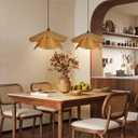 Littleglovo Pendant Lights Kitchen Island, 15.7" Boho Jute Rope Hand Woven Hanging Light Fixture, 1-Light Wicker Coastal Rustic Farmhouse Chandelier for Dining Room Bedroom Living Room Entryway Foyer