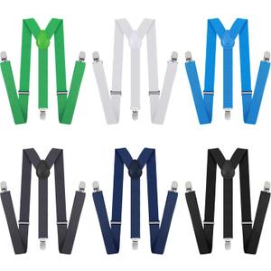 Handepo 6 Pack Y Back Style Unisex Suspenders Adjustable Rainbow Elastic Suspenders with Clip for Pants for Men Women (Elegant Color)