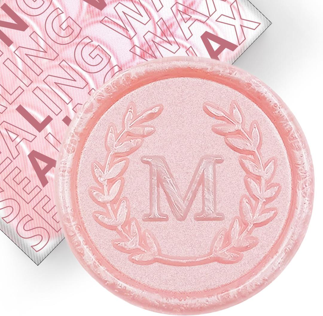 50Pcs Pink Letter M Adhesive Wax Seal Stickers, Hand-Made, No Need Seal Stamp, Tear and Use Wax Stickers for Wedding Invitations, Envelopes, Christmas Gift