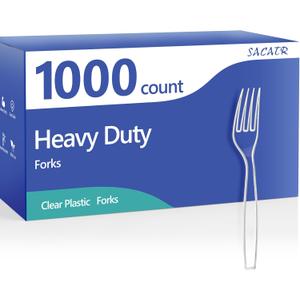 1000 Count Plastic Forks Heavy Duty, Plastic Silverware Clear Forks, Premium Disposable Forks Bulk, BPA-Free, Heat Resistant, Suitable for Parties, Events and Everyday Use