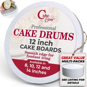 Cakebon Round Cake Boards - Sturdy 1/2 Thick Drums - 12 Inch Professional Smooth Straight Edges White 1-Pack