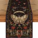 Artoid Mode Poppy Moth Mushroom Moon Fall Table Runner, Seasonal Autumn Kitchen Dining Table Decoration for Home Party Decor 13x108 Inch (Black)