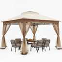 11x11 Pop Up Gazebo, Instant Waterproof Outdoor Canopy Tent with Removable Mesh Netting, UV Protection Portable Sun Shelter with Wheeled Cover Bag for Patio Backyard, Khaki