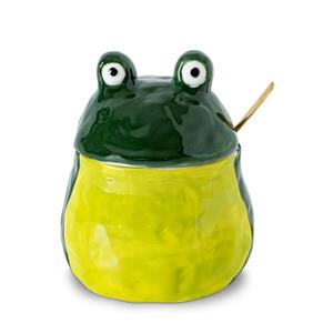 dgudgu Frog Salt Cellar With Lid And Spoon Ceramic Salt Container Green Salt Box Cute Salt Containers For Countertop– Elegant Salt Holder For Countertop Missing Spoon
